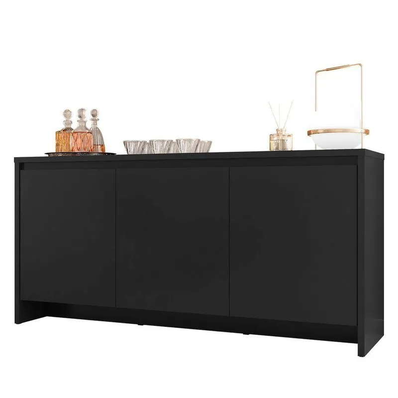 Balcão Aparador Buffet 3 Portas Madrid C14 Preto - Mpozenato