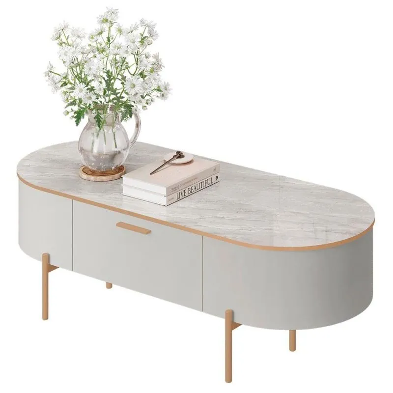Mesa De Centro Para Sala Pés Metálicos Clover D04 Bali-quartzo - Mpozenato