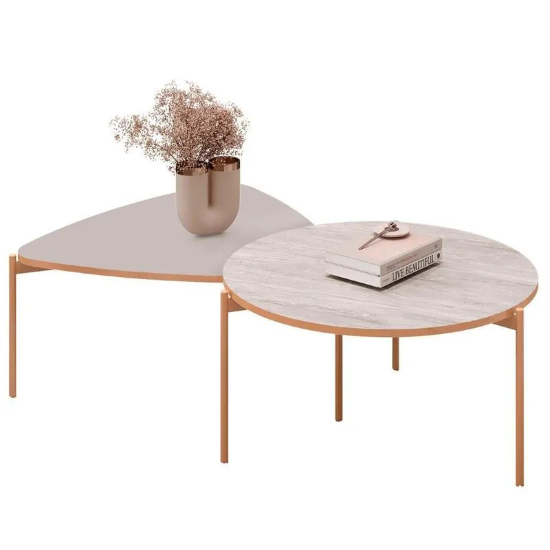 Mesa De Centro Para Sala Pés Metálicos Zira E Nala D04 Bali-quartzo - Mpozenato