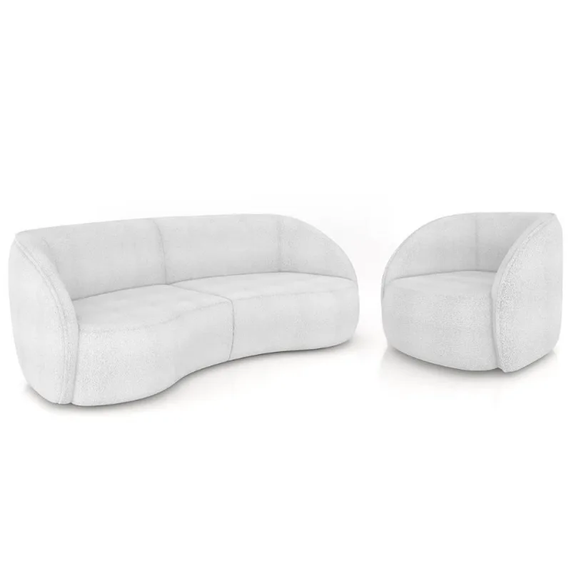 Sofá 4 Lugares Orgânico 318cm E Poltrona Zion M22 Boucle Branco - Mpozenato