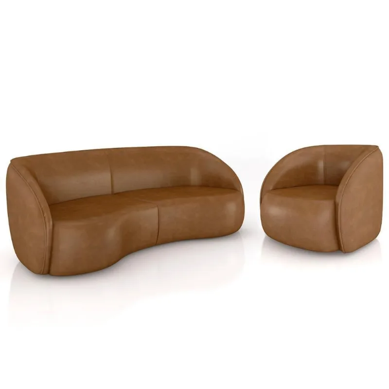 Sofá 4 Lugares Orgânico 318cm E Poltrona Zion M22 Sintético Caramelo - Mpozenato