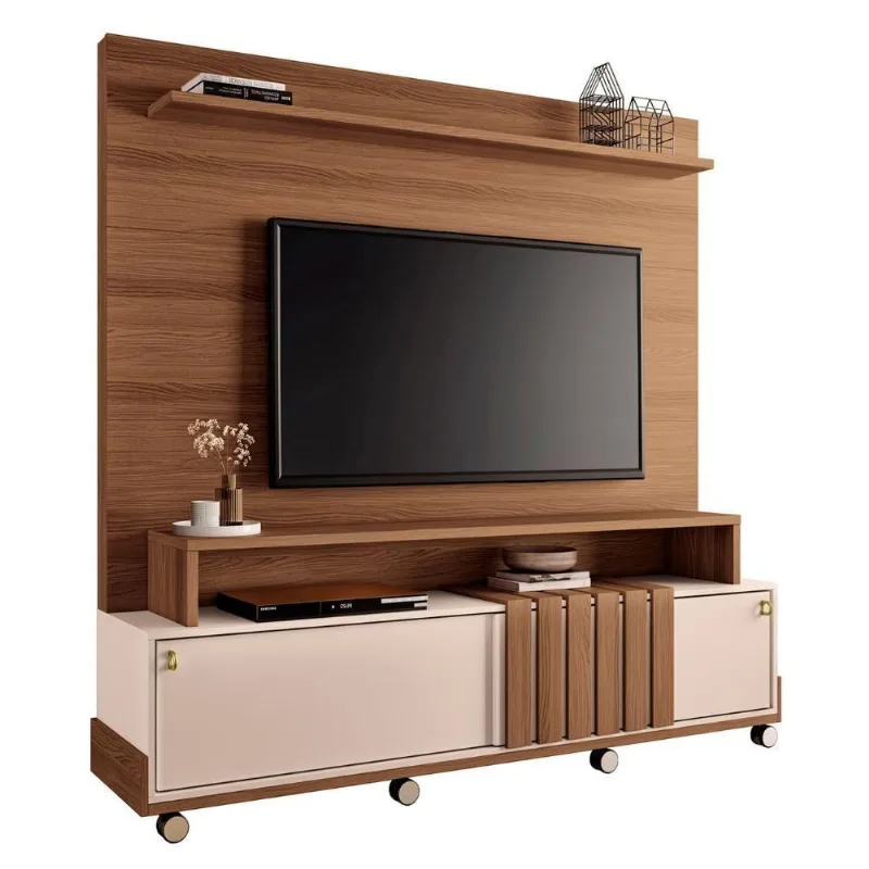 Estante Painel De Tv 65 Pol 180cm Cloe H01 Castanho-off White - Mpozenato - Mpozenato