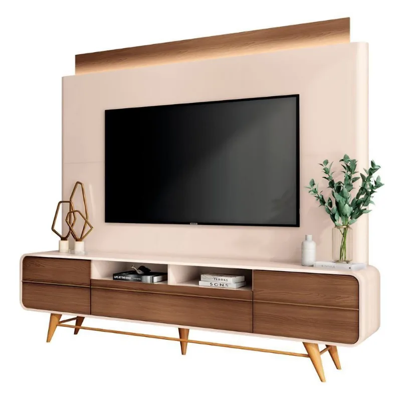 Estante Painel De Tv 85 Pol 220cm évora H01 Castanho-off White - Mpozenato - Mpozenato
