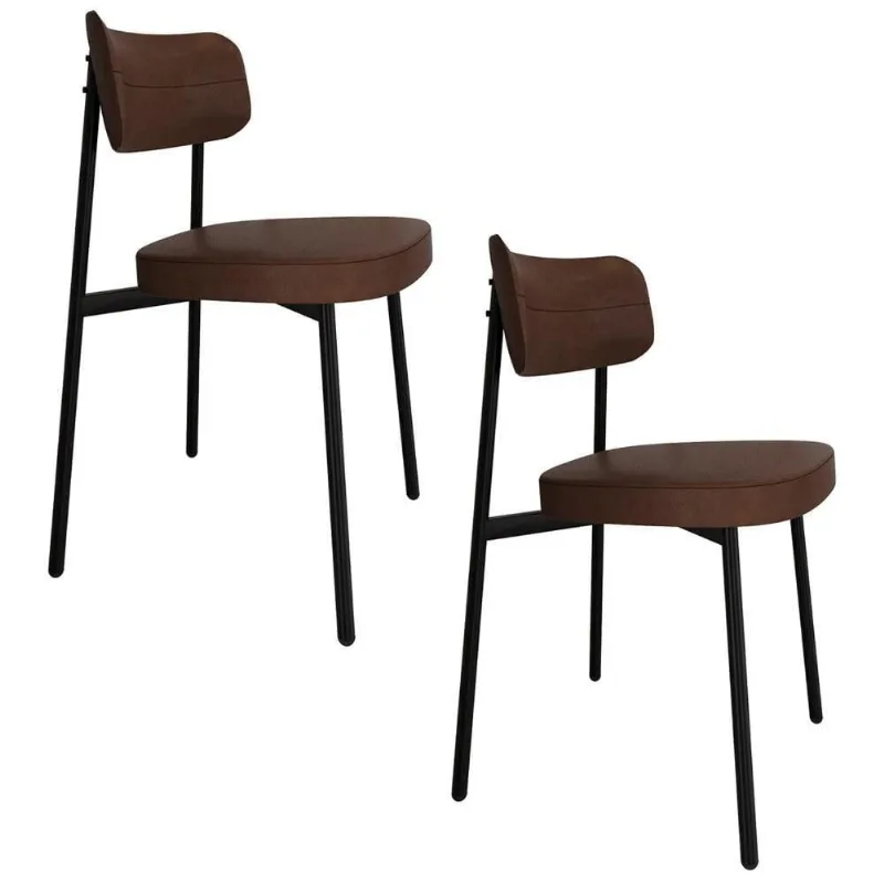 Cadeira De Jantar Estofada Kit 2 Ella M25 Sintético Marrom - Mpozenato - Mpozenato