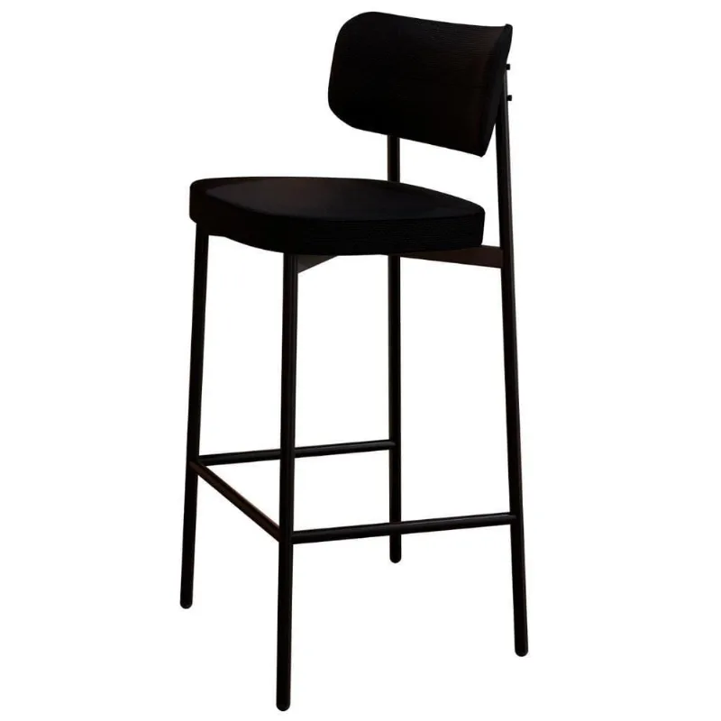 Banqueta Alta Bar Estofada Ella M25 Linho Preto - Mpozenato