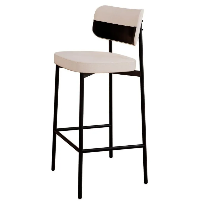 Banqueta Alta Bar Estofada Ella M25 Linho Palha-preto - Mpozenato