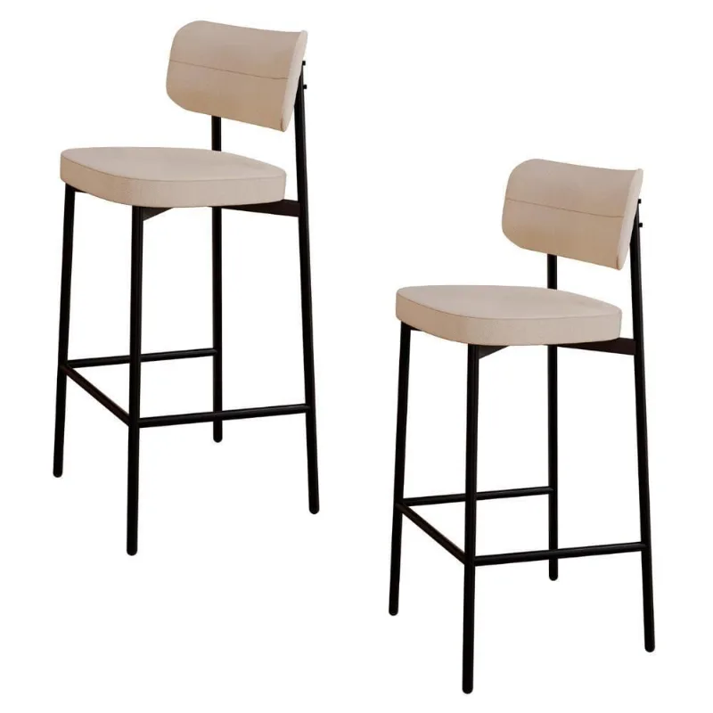 Banqueta Alta Bar Estofada Kit 2 Ella M25 Linho Areia - Mpozenato