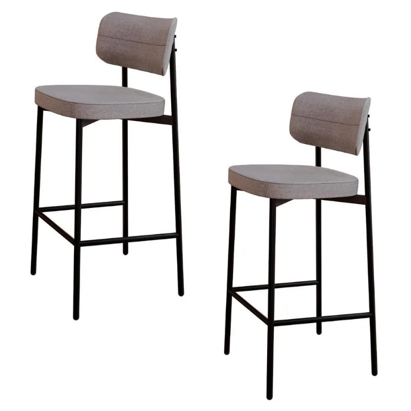 Banqueta Alta Bar Estofada Kit 2 Ella M25 Linho Cinza Cl - Mpozenato