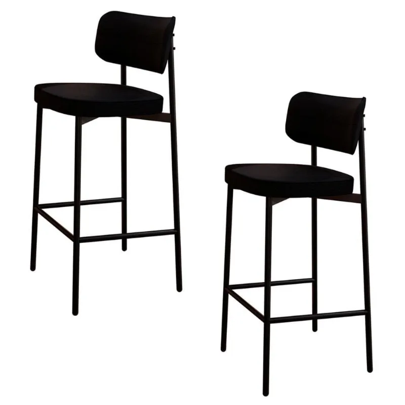 Banqueta Alta Bar Estofada Kit 2 Ella M25 Linho Preto - Mpozenato