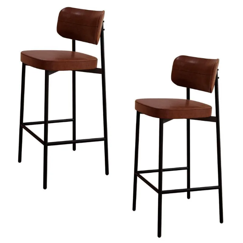 Banqueta Alta Bar Estofada Kit 2 Ella M25 Sintético Marrom - Mpozenato