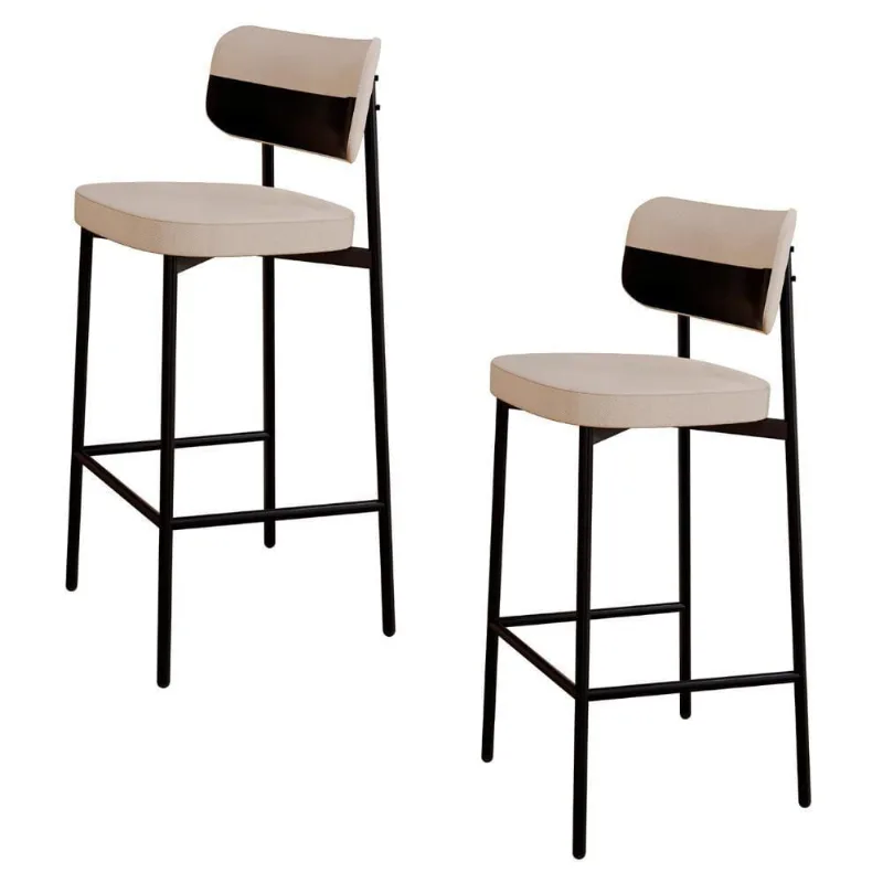 Banqueta Alta Bar Estofada Kit 2 Ella M25 Linho Areia-preto - Mpozenato
