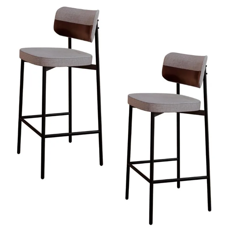 Banqueta Alta Bar Estofada Kit 2 Ella M25 Linho Cinza Cl-café - Mpozenato
