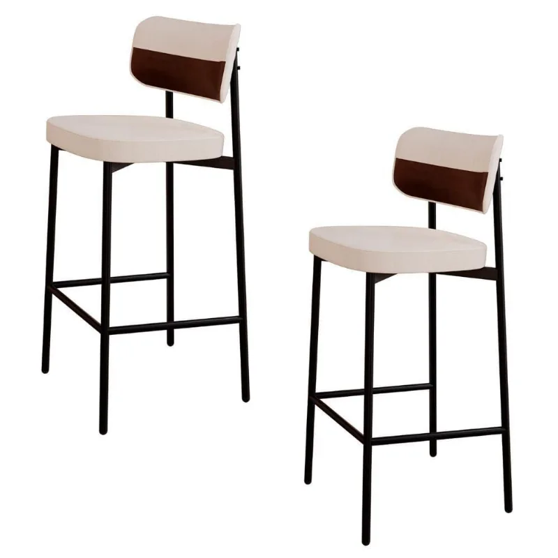 Banqueta Alta Bar Estofada Kit 2 Ella M25 Linho Palha/marrom - Mpozenato