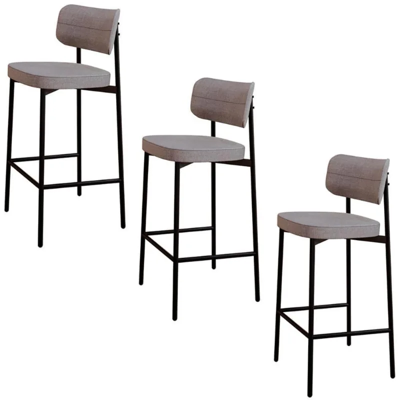 Banqueta Alta Bar Estofada Kit 3 Ella M25 Linho Cinza Cl - Mpozenato