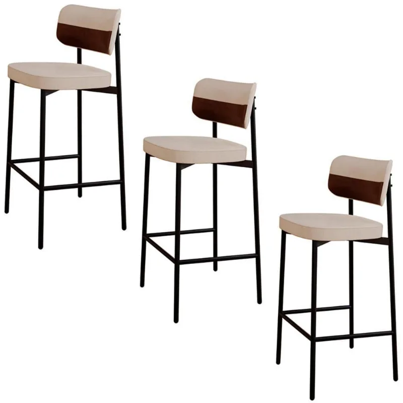 Banqueta Alta Bar Estofada Kit 3 Ella M25 Linho Areia-café - Mpozenato