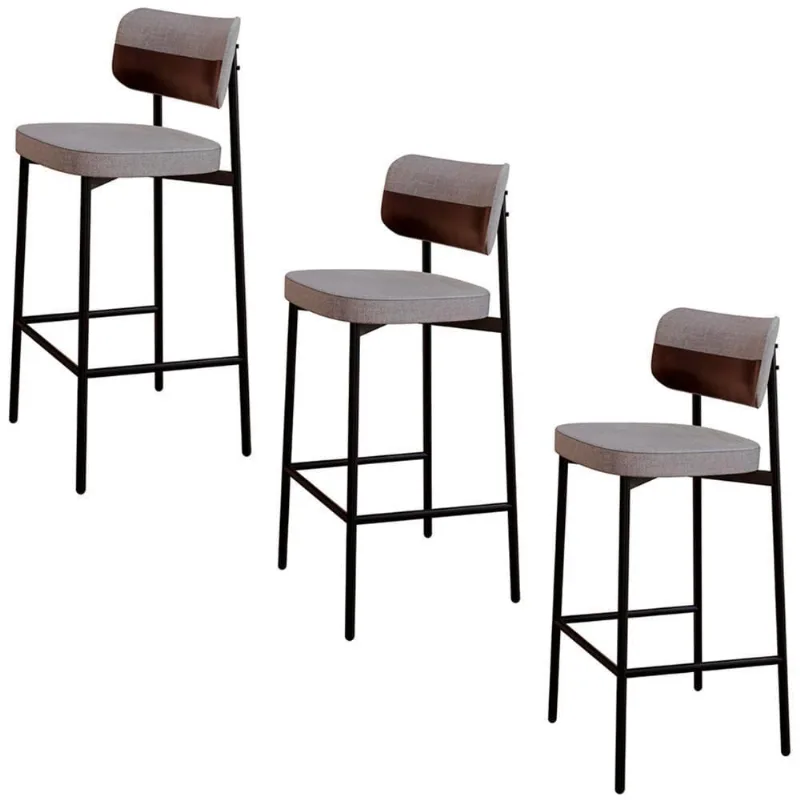 Banqueta Alta Bar Estofada Kit 3 Ella M25 Linho Cinza Cl-café - Mpozenato