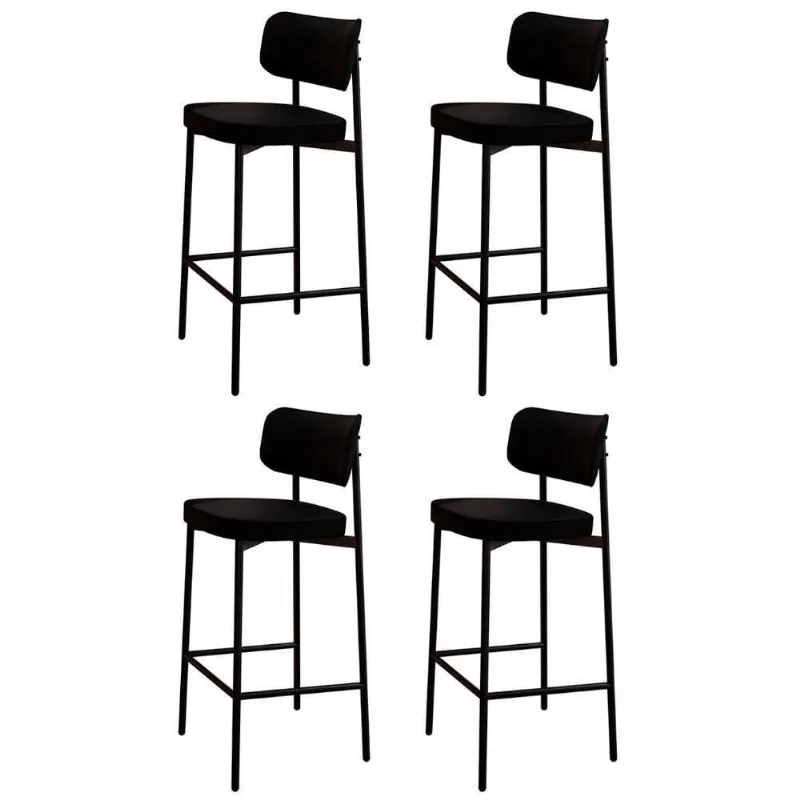 Banqueta Alta Bar Estofada Kit 4 Ella M25 Linho Preto - Mpozenato