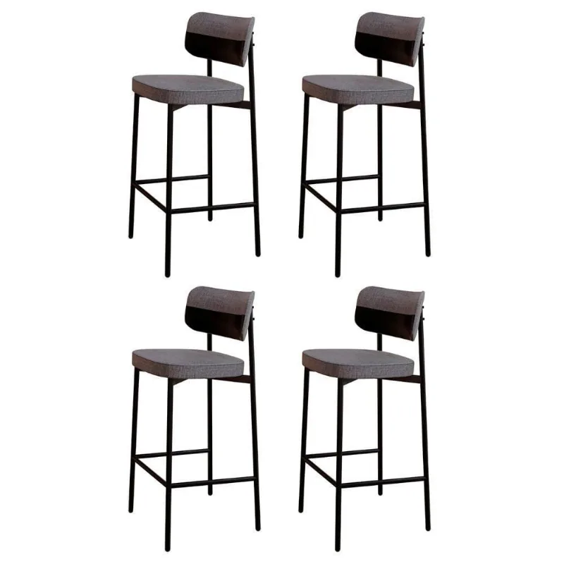 Banqueta Alta Bar Estofada Kit 4 Ella M25 Linho Cinza-preto - Mpozenato