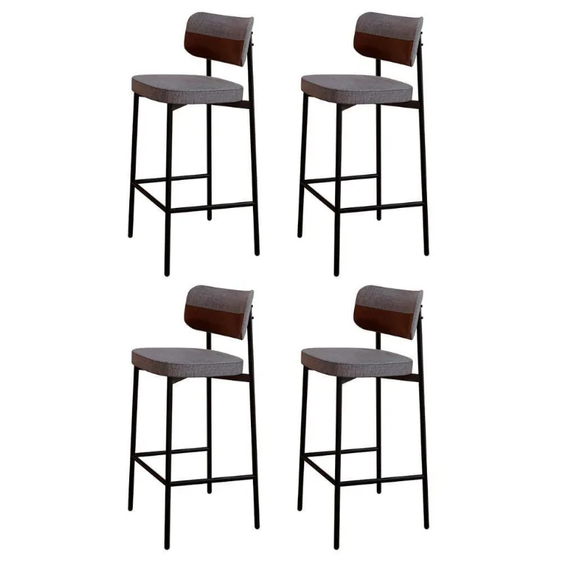Banqueta Alta Bar Estofada Kit 4 Ella M25 Linho Cinza/marrom - Mpozenato