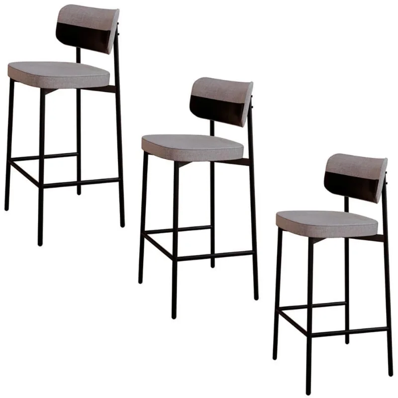 Banqueta Alta Bar Estofada Kit 4 Ella M25 Linho Cinza Cl-preto - Mpozenato