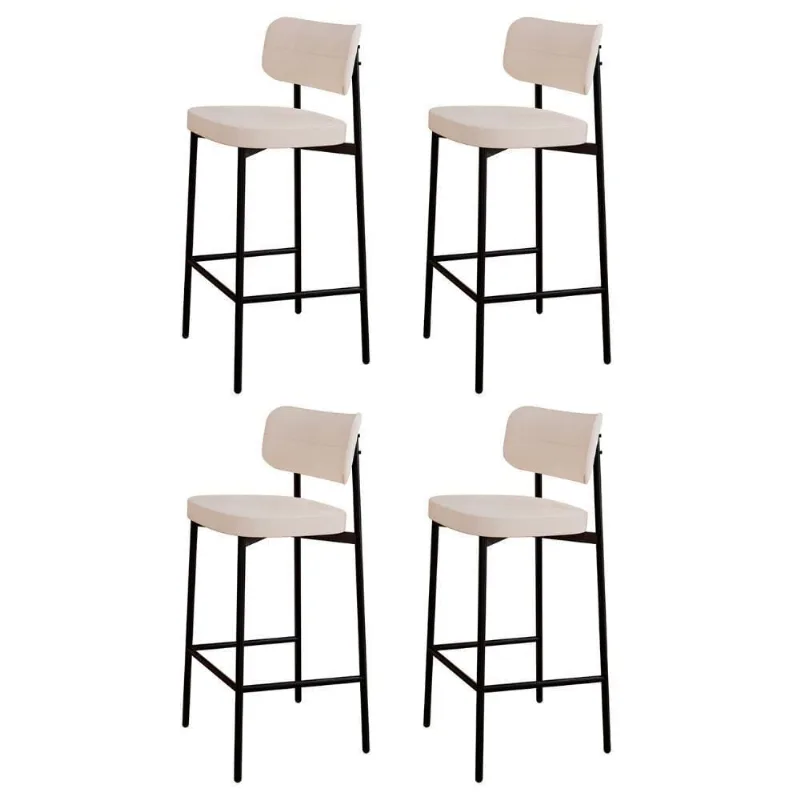 Banqueta Alta Bar Estofada Kit 4 Ella M25 Linho Palha - Mpozenato