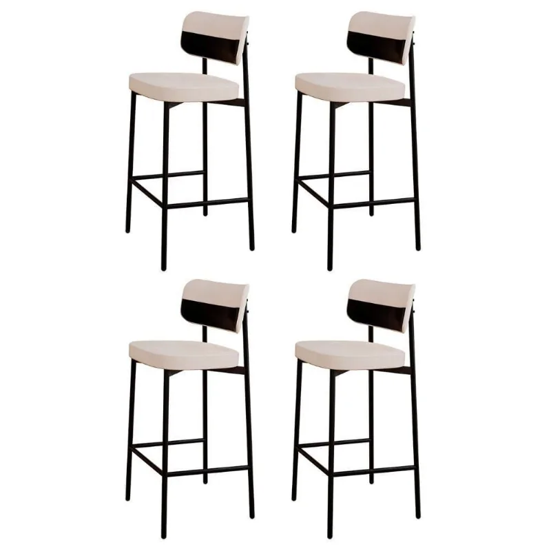 Banqueta Alta Bar Estofada Kit 4 Ella M25 Linho Palha-preto - Mpozenato
