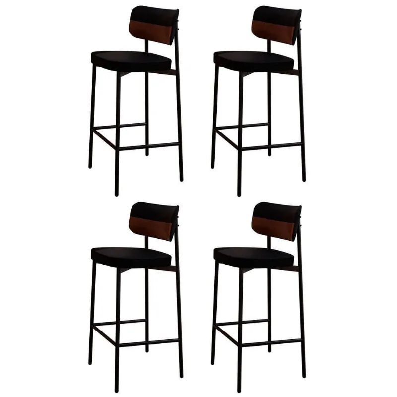 Banqueta Alta Bar Estofada Kit 4 Ella M25 Linho Preto-marrom - Mpozenato