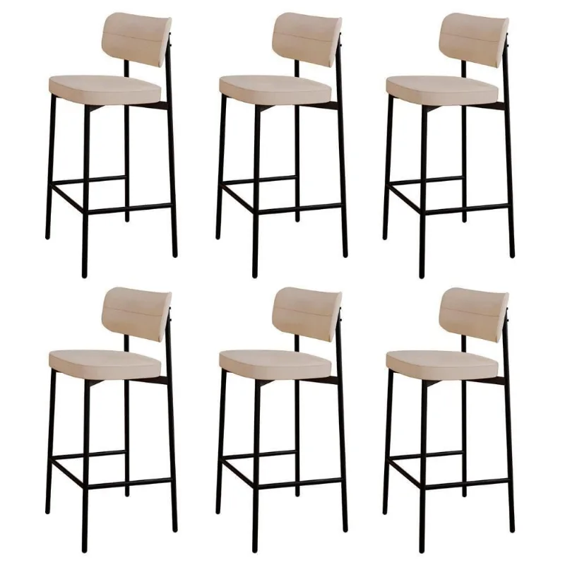 Banqueta Alta Bar Estofada Kit 6 Ella M25 Linho Areia - Mpozenato