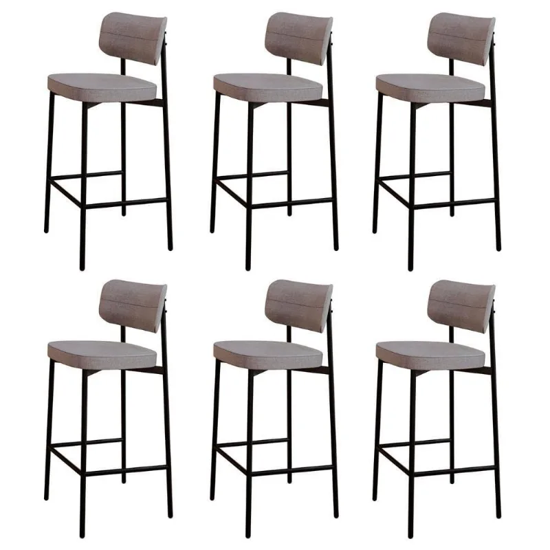 Banqueta Alta Bar Estofada Kit 6 Ella M25 Linho Cinza Cl - Mpozenato