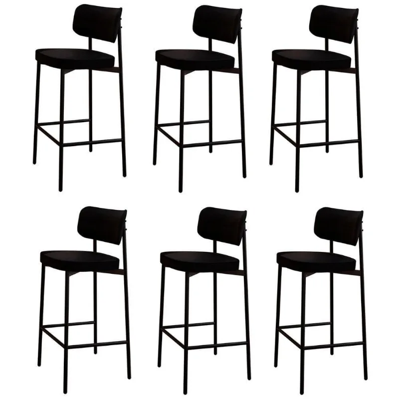 Banqueta Alta Bar Estofada Kit 6 Ella M25 Linho Preto - Mpozenato