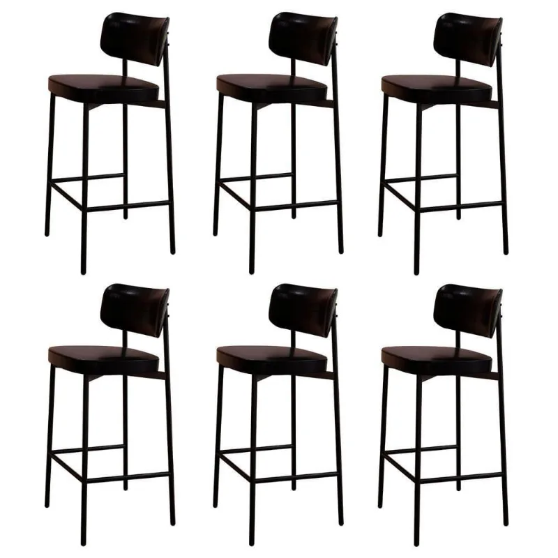 Banqueta Alta Bar Estofada Kit 6 Ella M25 Sintético Preto - Mpozenato