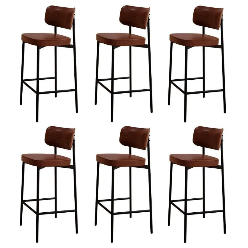 Banqueta Alta Bar Estofada Kit 6 Ella M25 Sintético Marrom - Mpozenato