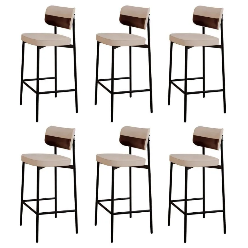 Banqueta Alta Bar Estofada Kit 6 Ella M25 Linho Areia-café - Mpozenato