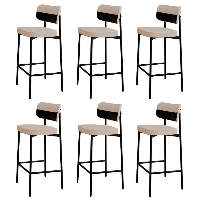 Banqueta Alta Bar Estofada Kit 6 Ella M25 Linho Areia/preto - Mpozenato