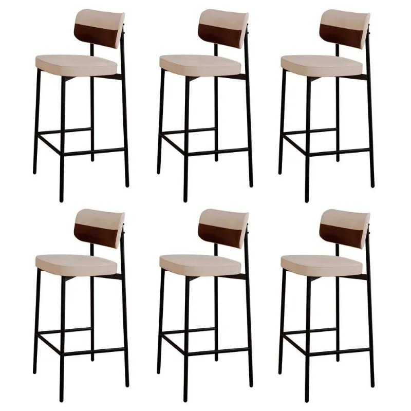 Banqueta Alta Bar Estofada Kit 6 Ella M25 Linho Areia/marrom - Mpozenato