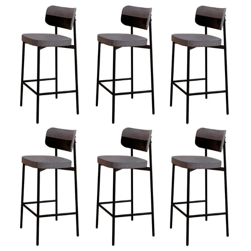 Banqueta Alta Bar Estofada Kit 6 Ella M25 Linho Cinza/preto - Mpozenato