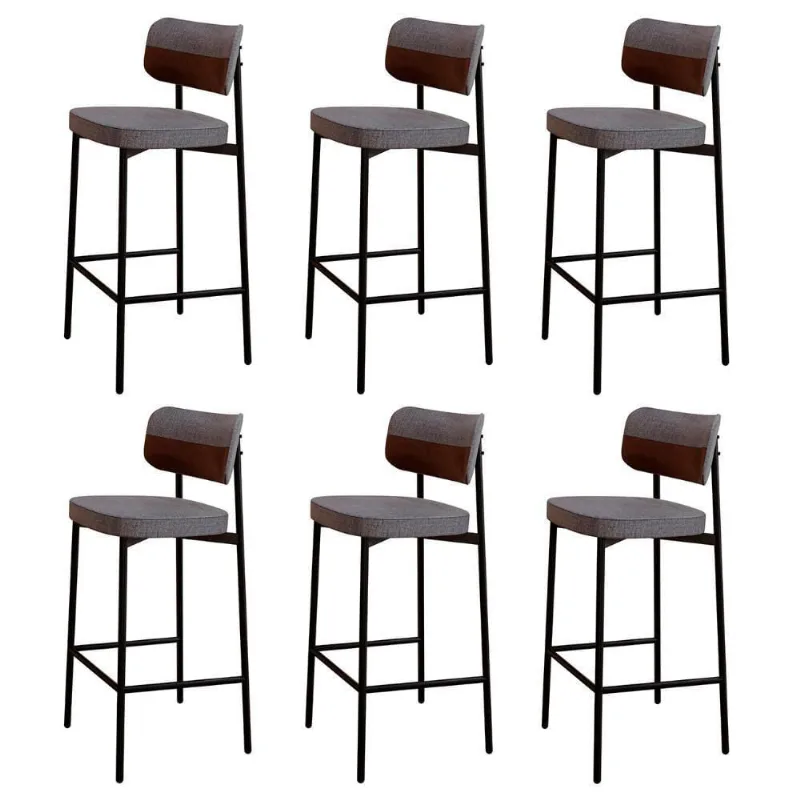 Banqueta Alta Bar Estofada Kit 6 Ella M25 Linho Cinza/marrom - Mpozenato