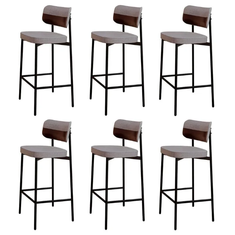 Banqueta Alta Bar Estofada Kit 6 Ella M25 Linho Cinza Cl/café - Mpozenato