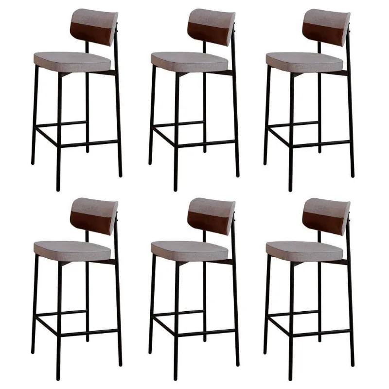 Banqueta Alta Bar Estofada Kit 6 Ella M25 Linho Cinza Cl-marrom - Mpozenato