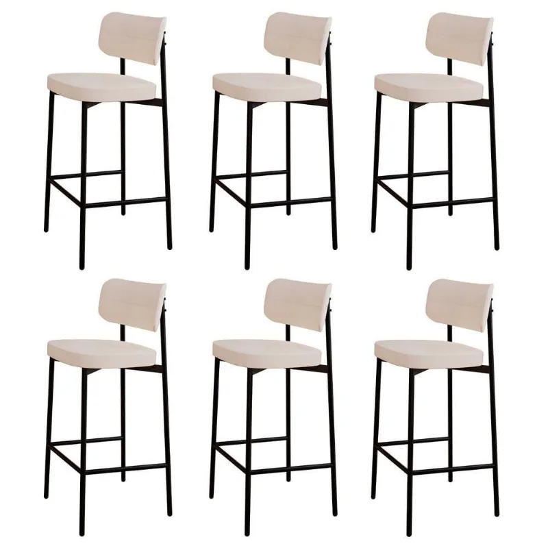 Banqueta Alta Bar Estofada Kit 6 Ella M25 Linho Palha - Mpozenato