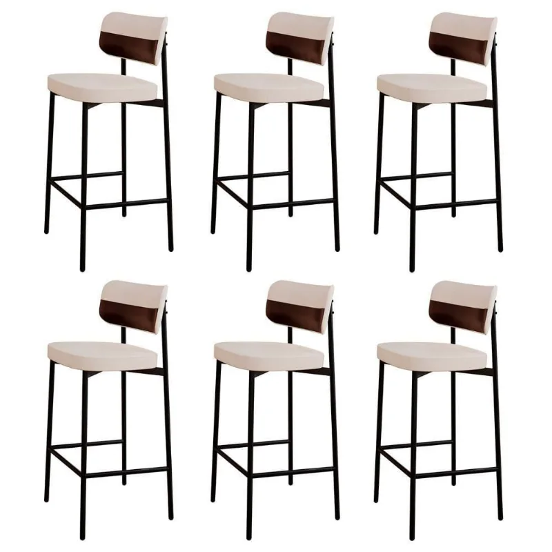 Banqueta Alta Bar Estofada Kit 6 Ella M25 Linho Palha/café - Mpozenato
