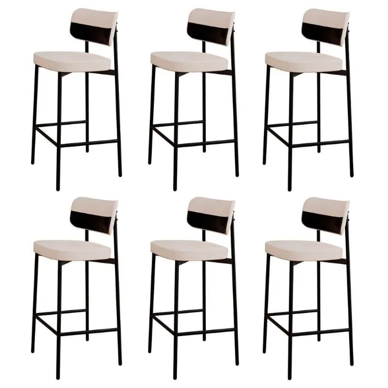 Banqueta Alta Bar Estofada Kit 6 Ella M25 Linho Palha-preto - Mpozenato