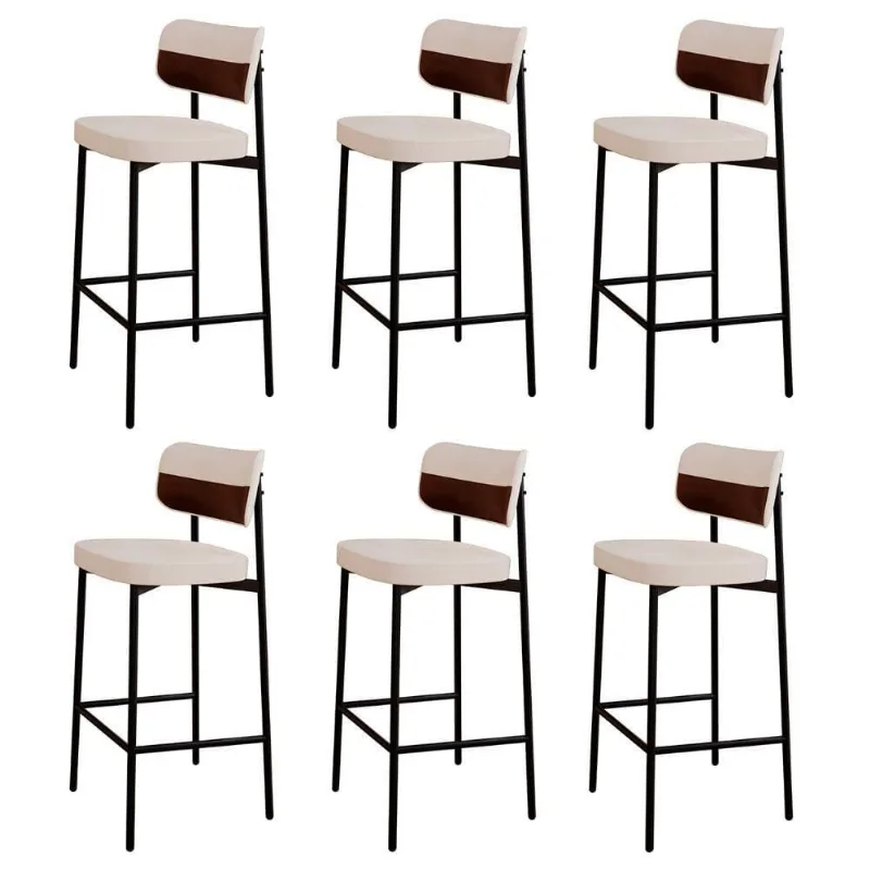 Banqueta Alta Bar Estofada Kit 6 Ella M25 Linho Palha/marrom - Mpozenato
