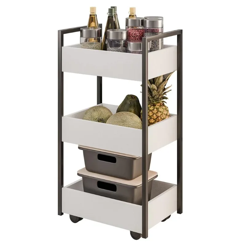 Carrinho Gourmet De Apoio Industrial 3 Prateleiras Liss Z34 Branco/preto - Mpozenato - Mpozenato