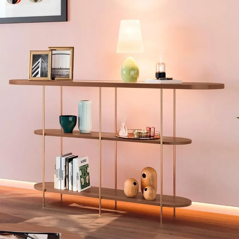Aparador De Sala Com Prateleiras Pé Metal Infinity Castanho - Hb Móveis