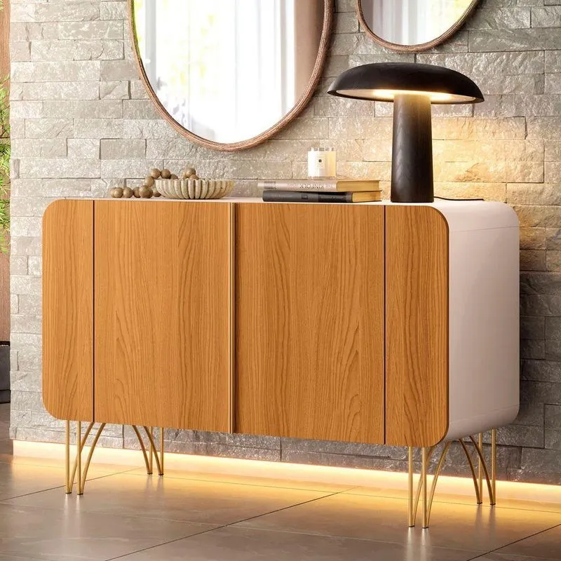 Balcão Aparador Buffet Pé Metal Benvenuto Cinamomo/off - Hb Móveis