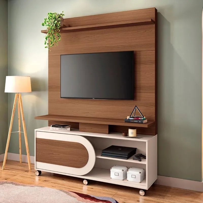 Estante Painel De Tv 55 Pol 136cm Órbis Castanho/off White - Hb Móveis