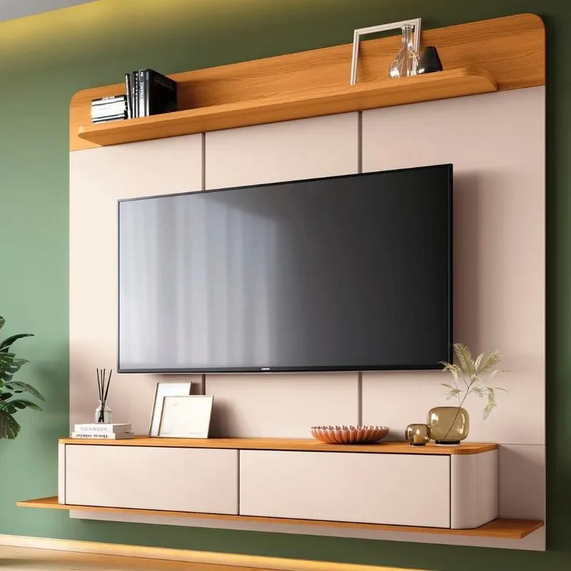 Painel Tv 70 Pol 180cm Bancada Suspensa Galax Off/cinamomo - Hb Móveis