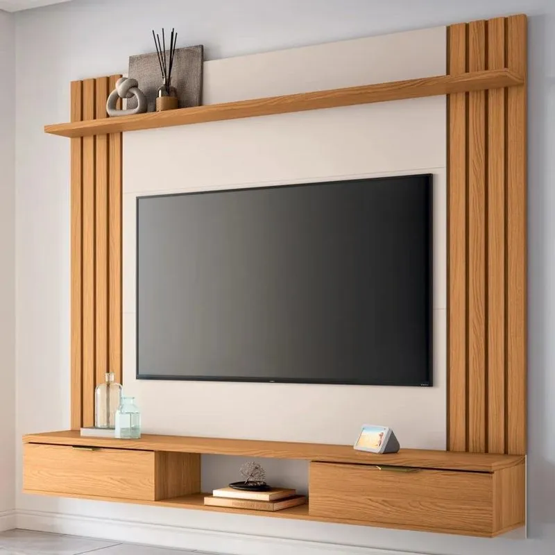 Painel Tv 70 Pol 180cm Bancada Suspensa Solus Off/cinamomo - Hb Móveis
