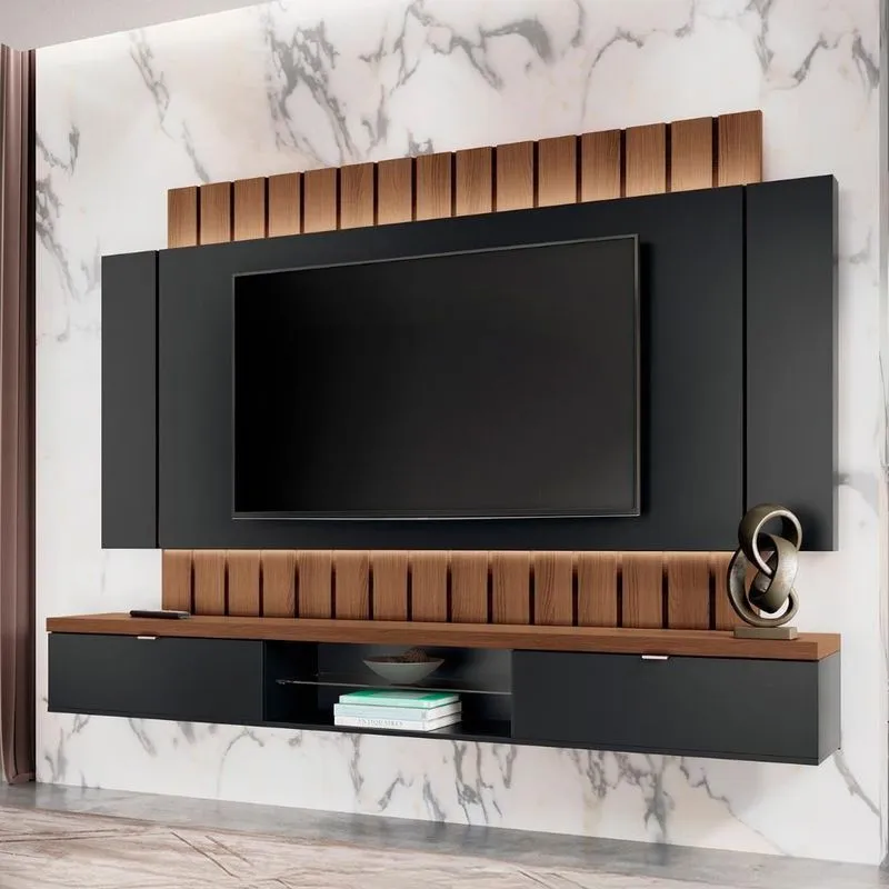Painel Tv 70 Pol 219cm Bancada Suspensa Illusion Preto-castanho - Hb Móveis